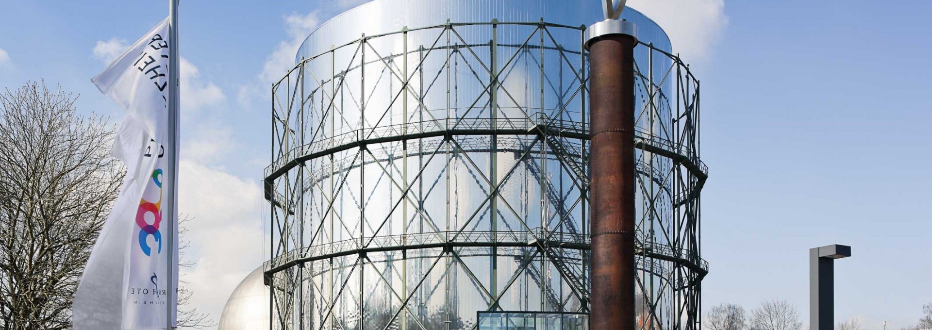 Exterior view on gasometer building